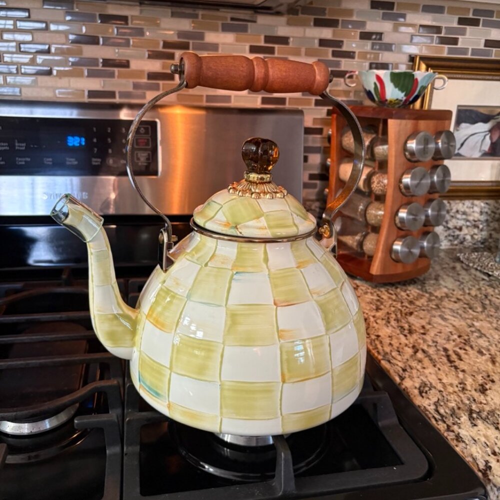 NEW Mackenzie-Childs 3 Qt Kettle - Parchment Check